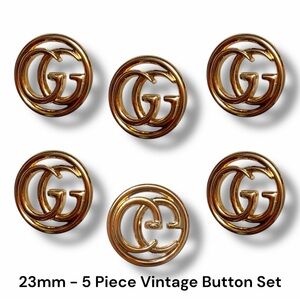 Set of 5 Vintage Stamped Designer Luxury Buttons Gold - 23mm